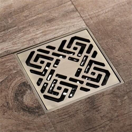 Tuqiu Floor Drains Antique Bronze Brass Shower Floor Drain Bathroom Deodorant Euro Square Floor Drain Strainer Cover Grate Waste