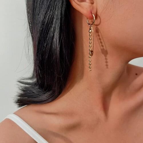 Vintage Punk Safety Pin Geometric Tassel Chain Pendant Unique Oarrings For Women Simple Fashion Glamour Girls Party Jewelry