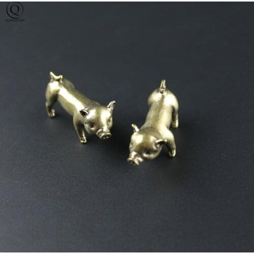 Vintage Copper Pig Car Keychains Pendants Retro Brass Animal Cute Pig Figurines Ornaments women Key Rings Holder Gifts For Bag