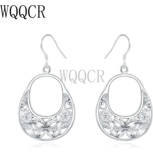 WQQCR 925 Silver Color Womens Earrings, Carved Flower Hollow Earrings Womens Fashion Minimalist Jewelry Boutique Jewelry
