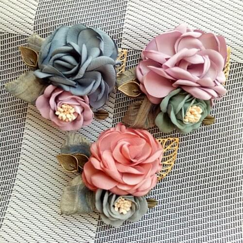 New Woman Brooches Handmade Yard Fabric Flowers Brooches Pin Vintage Leaf Suits Fashion Jewelry Coat Corsage Accessories