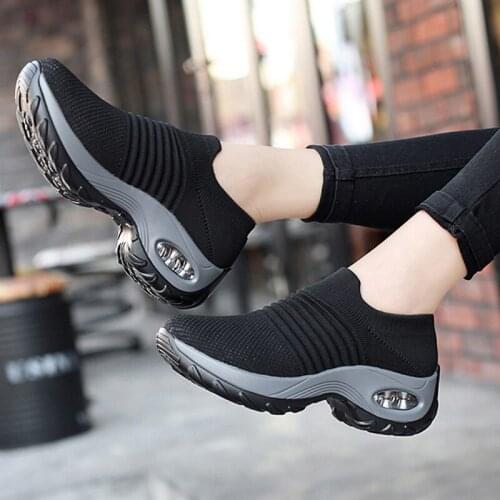 Women Platform Shoes Casual Shoes Breathable Sneakers Deportivas Mujer Black Trainers Knitting Shoes Women