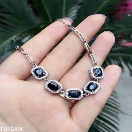 KJJEAXCMY fine jewelry 925 Pure silver inlaid with natural sapphire square lady bracelet