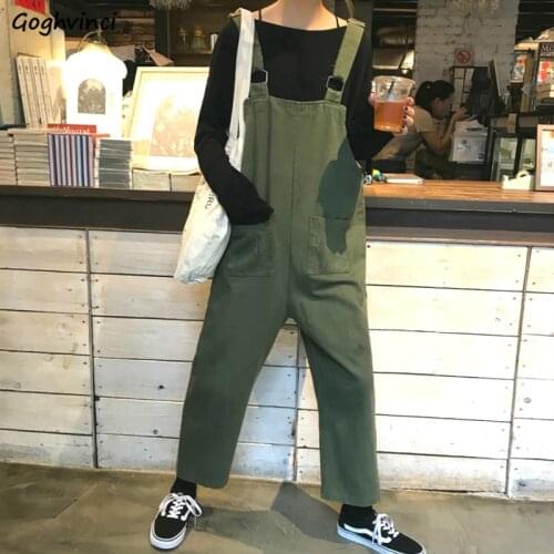 Jumpsuits Women Solid Pocket Suspenders Sleeveless Womens Loose Trendy Casual Harajuku Simple Streetwear Denim Ins New Ulzzang