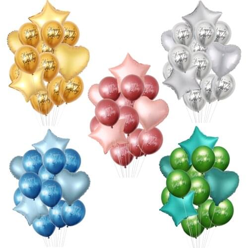1Set 18inch Heart Star Foil Balloon 12inch Chrome Metal Latex Balloons Wedding Party Decoration Kid Children Birthday Supplies