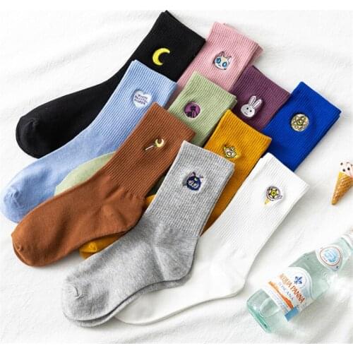 1 Pair Japanese Cute New Red Socks Cartoon Fashionable Cotton Trend Wild Personality Street Korean Middle Socks Women