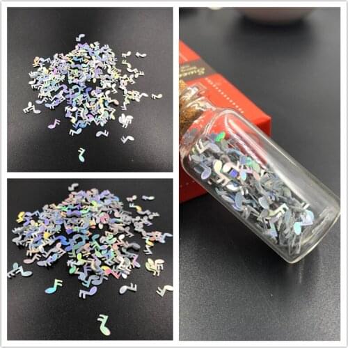 10g 7MM Ultrathin Laser Silver Music Notes Shape Sequins 3D Nail Paillette DIY Art Deco Manicure Confetti Lentejuelas Accessory