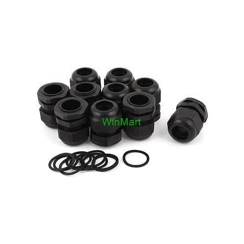 10 Pcs M25 Black Plastic 13-18mm Dia Waterproof Cable Glands Connectors