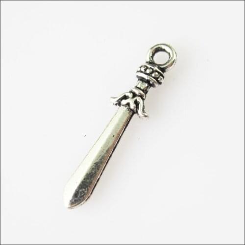 60 New Tiny Weapon Arms Sword Tibetan Silver Tone Charms Pendants 5x22.5mm
