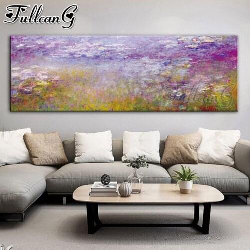 FULLCANG Abstract pond water lily landscape diy 5d full diamond embroidery large mosaic canvas painting sale decoration FC3089