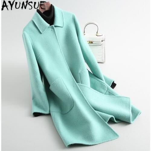 AYUNSUE Autumn Winter Coats Women Elegant Wool Coat Female Spring 2020 Womens Jacket Double-side Casual Coats Outerwear 20212
