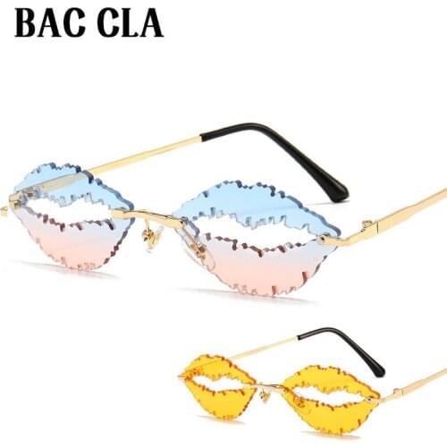 BAC CLA Luxury Fashion Rimless Lips Sunglasses Ladies Rimless Funny Sunglasses Retro Ladies Metal Mirror Glasses UV400