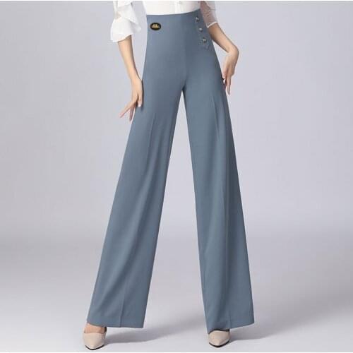 New Latin Dance Pants Blue Three Button Style Ballroom Dance Pants Modern Dance Practice Trousers Latin Performance Pants DN9309