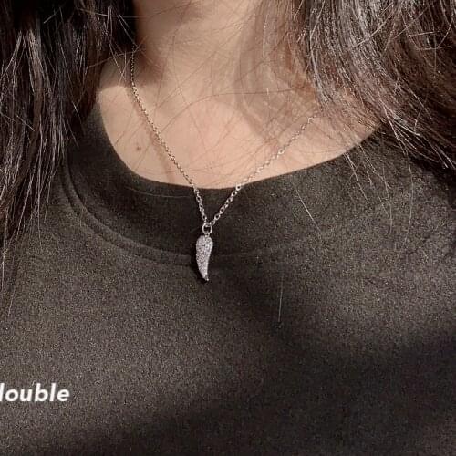 Cute Simple Color Zircon Small Wing Feather Shape Pendant Necklace Trendy Crystal Charm Chain Choker Necklace Women Jewelry
