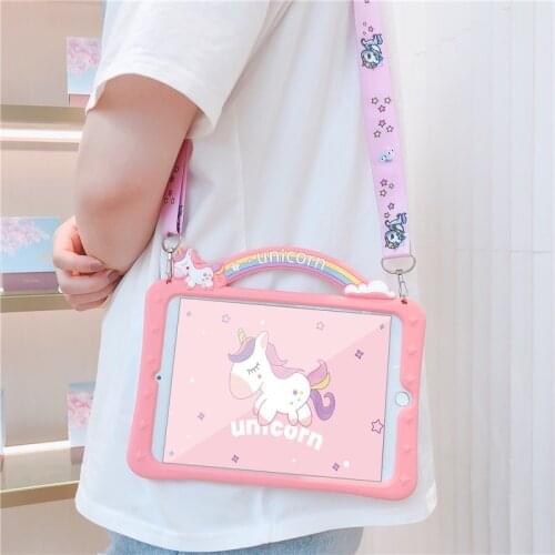 For ipad Pro 2020 11'' 10.5 iPad 2019 Case Cute Unicorn Soft Silicone Covers Lanyard For iPad mini 4 5 9.7 inch iPad 2018 Fundas