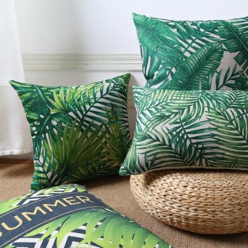 Decorative Throw Pillow Cover Case Summer Green Leaf Cotton Linen Seat Waist Cushion Cover For Sofa Home Decor House de Coushion