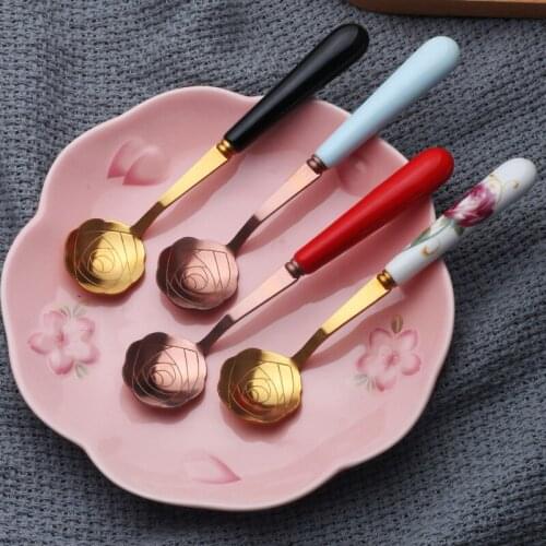Coffee Stirring Spoon Small Creative Flower Shape Tableware Stainless Steel Drink Teaspoons Ice Cream Dessert Scoop Wedding Gift