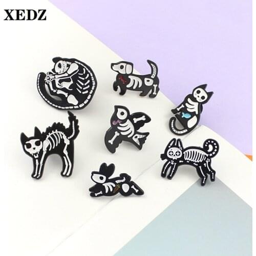 XEDZ animal bone enamel pin cat dog rabbit bird baby embryo skull skull thrill shirt personality badge jewelry lapel brooch gift