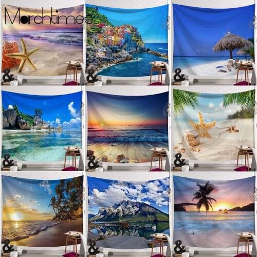 Sea Ocean Beach Polyester Tapestry Hawaiian Style Blue Sky Wall Hanging Tapestries Beach Landscape Bedspread Home Decor Yoga Mat