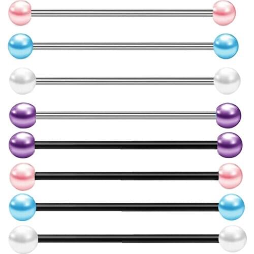 JUNLOWPY Stainless 14G Industrial Barbell Earring Pearl Acrylic Ball Helix Piercings Tragus Cartilage Body Jewelry 100/200pcs