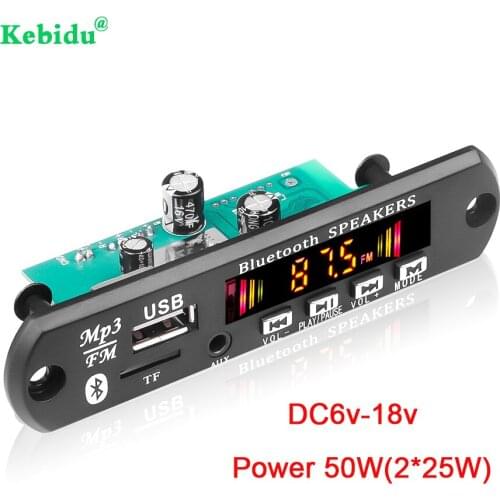 Kebidu For Speaker Handsfree 5V 18V 50W FM Amplifier MP3 Player Decoder Board Recording Bluetooth Car USB Module AUX Radio