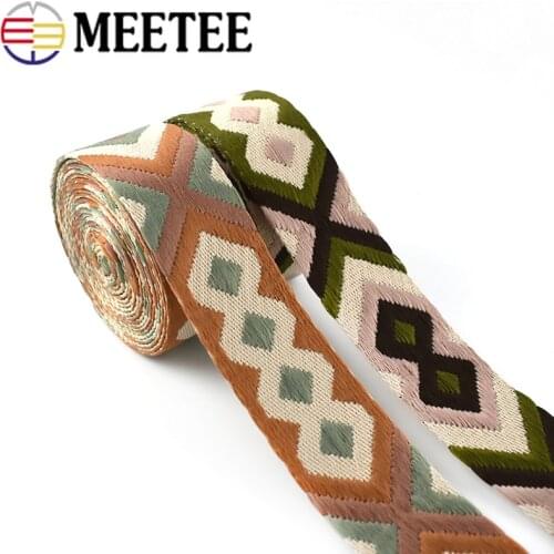 Meetee 2M 50mm 2mm Thick Polyester Jacquard Webbing Bag Strap Belt Woven Pattern Ribbon Band DIY Garment Sewing Webbings Tape