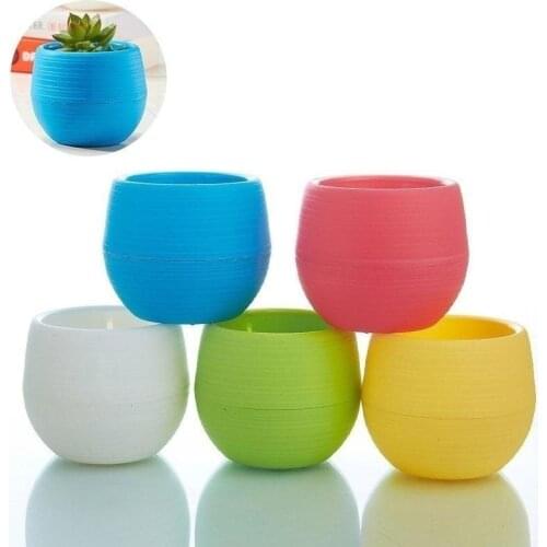 Small Cute Round Home Garden Office Decor Planter Plastic Plant Flower Pots(random color) indoor plant pot