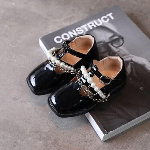 Autumn New Girls Leather Shoes Fashion Pearl Big Girl Shoes Kids Dress Shoes Black White Size 26-36 SYY211