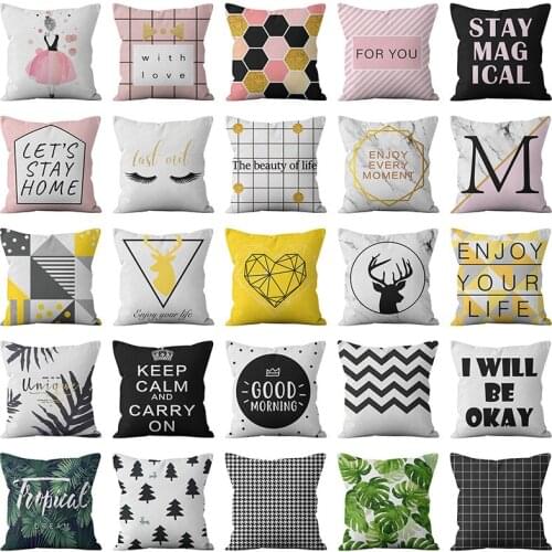 Nordic Black White Geometric Cushion Cover Super Short Velvet Throw Pillow Case Office Bed Sofa Decorative Pillowcase Home Decor