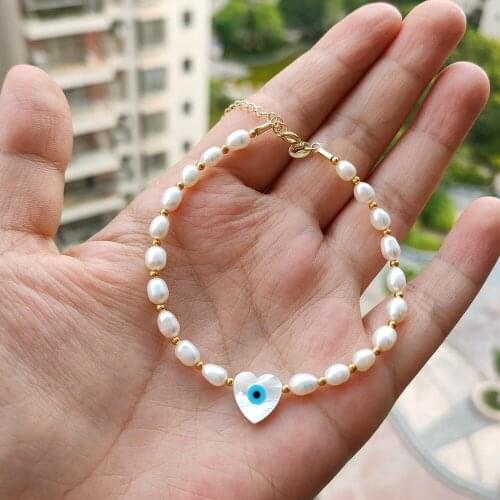 2021 New Fashion Natural Oval pearl mother of pearl Heart/Round/Hamsa/Cross Bracelet for Women Gold Bracelets Luxury Jewelry
