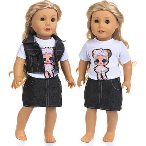 2021 New Pattern Fashion Three Piece Denim Set Fit 18 Inch American&43cm Baby New Born Doll Clothes Accessories