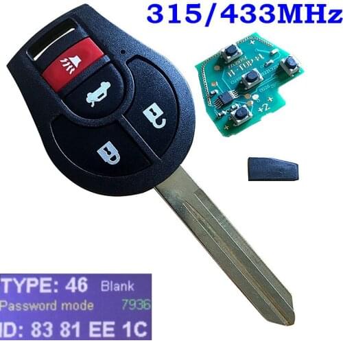 New 4 Buttons Replacement Remote Head Key Fobs For Nissan Rogue Armada Versa Quest Sentra CWTWB1U751 CWTWB1U816