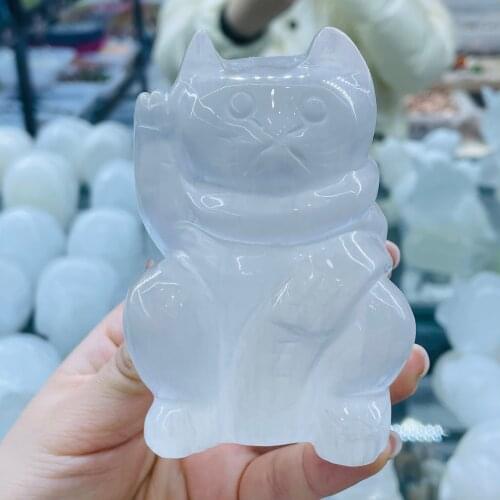 New!!! Natural Gypsum Plutus Cat Ornaments Quartz Mineral Home Decoration Stone Crafts