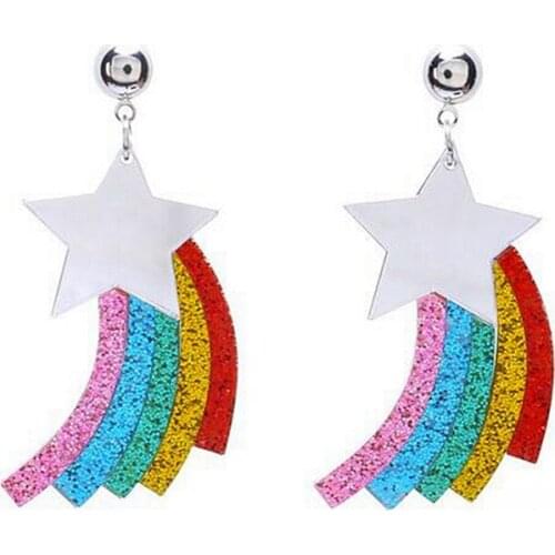 New Fashion Shining Glitter Stars Rainbow Acyrlic Drop Earrings For Women Colorful Lovely Long Dangle Earrings Jewelry Brincos