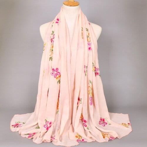 H1176 new style cotton flower embroidery muslim long scarf,popular scarf wrap,fast delivery,can choose colors
