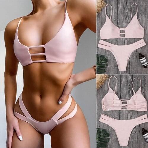 Kili Solid Sexy Bikinis Low Waist Bikini Straps Hollow Out Swimsuit Female Swimwear