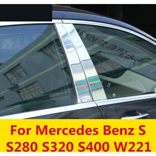 Aluminum alloy trim Car Window BC Column sequins Stirps Cover Stickers Interior For Mercedes Benz S S280 S320 S400 W221