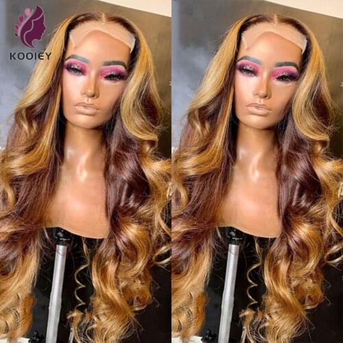 13x4 Body Wave Lace Front Human Hair Wigs Highlight Ombre Brown Blonde Color Brazilian Hair Lace Wigs Pre-Plucked 180 Density