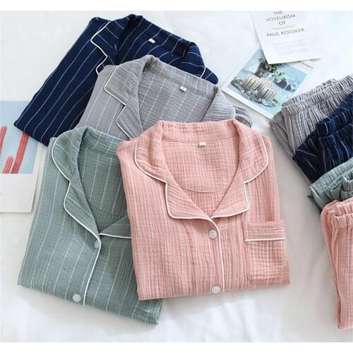 Sleepwear Womens Cotton Pajamas Set Stripe Nightwear Long Sleeve Pijamas Mujer Hombre Home Clothes Suit for Couples Lounge Wear