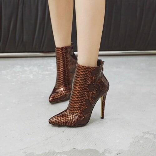 Stars same snake high heel boots super high heel pointed thin heel snake short boots large 43 44 45 46