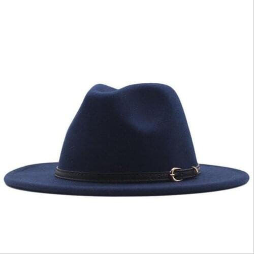 Lady British Fashion Wide Brim Simple Top Fedoras Hat Unisex Jazz hat With Belt Vintage Trilby Felt Hat