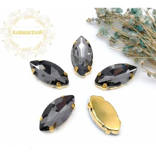 Classic style Gray horse eye shape Glass Crystal sew on rhinestones with gold claw Diy shose Free shipping