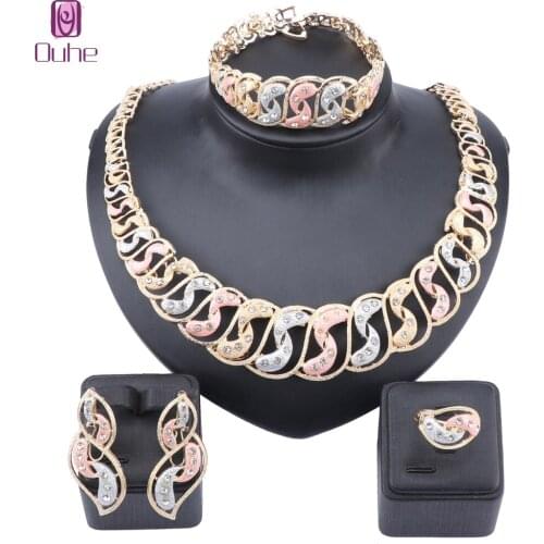 Bridal Gift Nigerian Woman Wedding African Beads Jewelry Set Fashion Dubai Gold Colorful Costume Crystal Necklace Jewelry Set