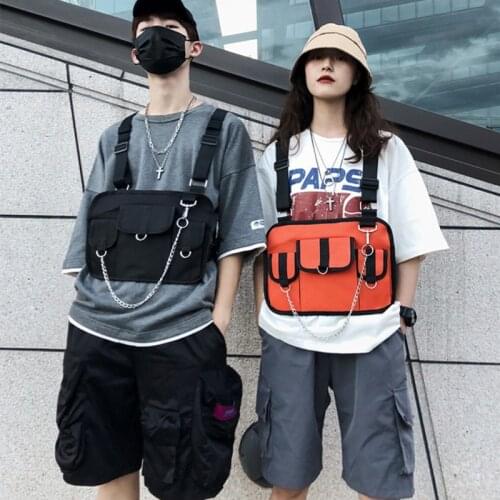 Techwear Hip Hop Tactical Chest Bag Men Women Streetwear Vest Bag Multi Pockets Pink Gray Black Camo Packs