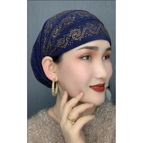 Summer Diamonds Turban Caps for Women Elastic Wrap Head Bonnet Muslim Hijab Turbans Female Headscarf Hat Chemo Headwear