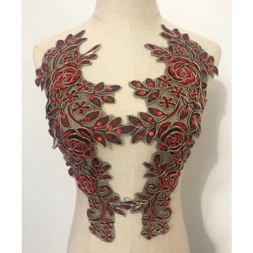 1Pair Flower Beads Embroidered Patches For Wedding/Evening Dress Embroidery Sewing On Garment Applique Clothes Lace Patch