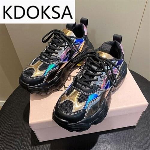 Vulcanized shoes 2021 autumn new all-match breathable sports womens lace-up increased platform casual multicolor