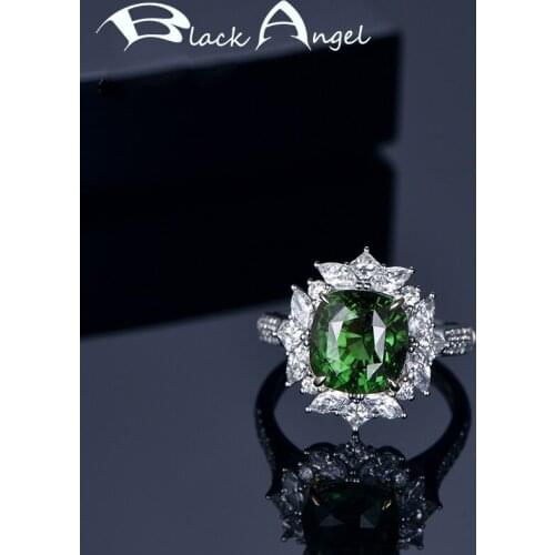 BLACK ANGEL Luxury Princess Crown Created Emerald Green Tourmaline Gemstone Adjustable Ring For Women Fine Jewelry Wedding Gift