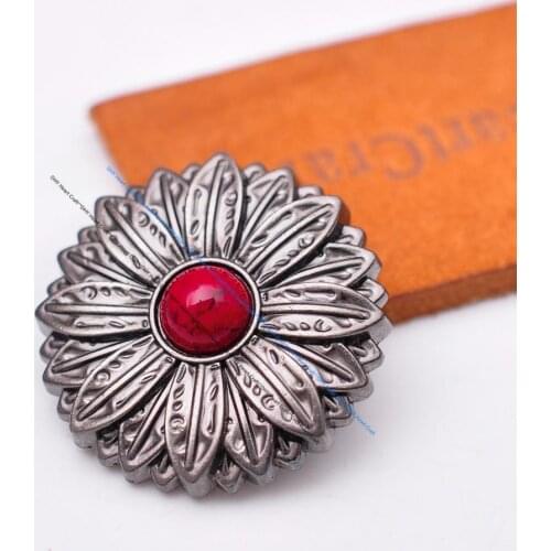 10pcs Red Turquoise Gunmetal Sun Flower Leathercraft Horse Saddle Western Bridle Conchos Screwback