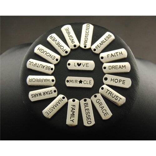 10pcs Silver Color Inspiration Message Letter Tag Charm DIY metal charms for jewelry making 22x8mm A1606-A1623
